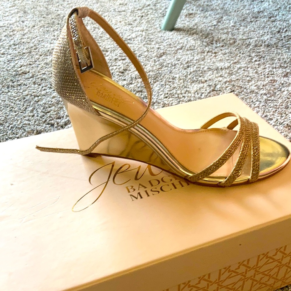 Badgley Mischka gold wedges
